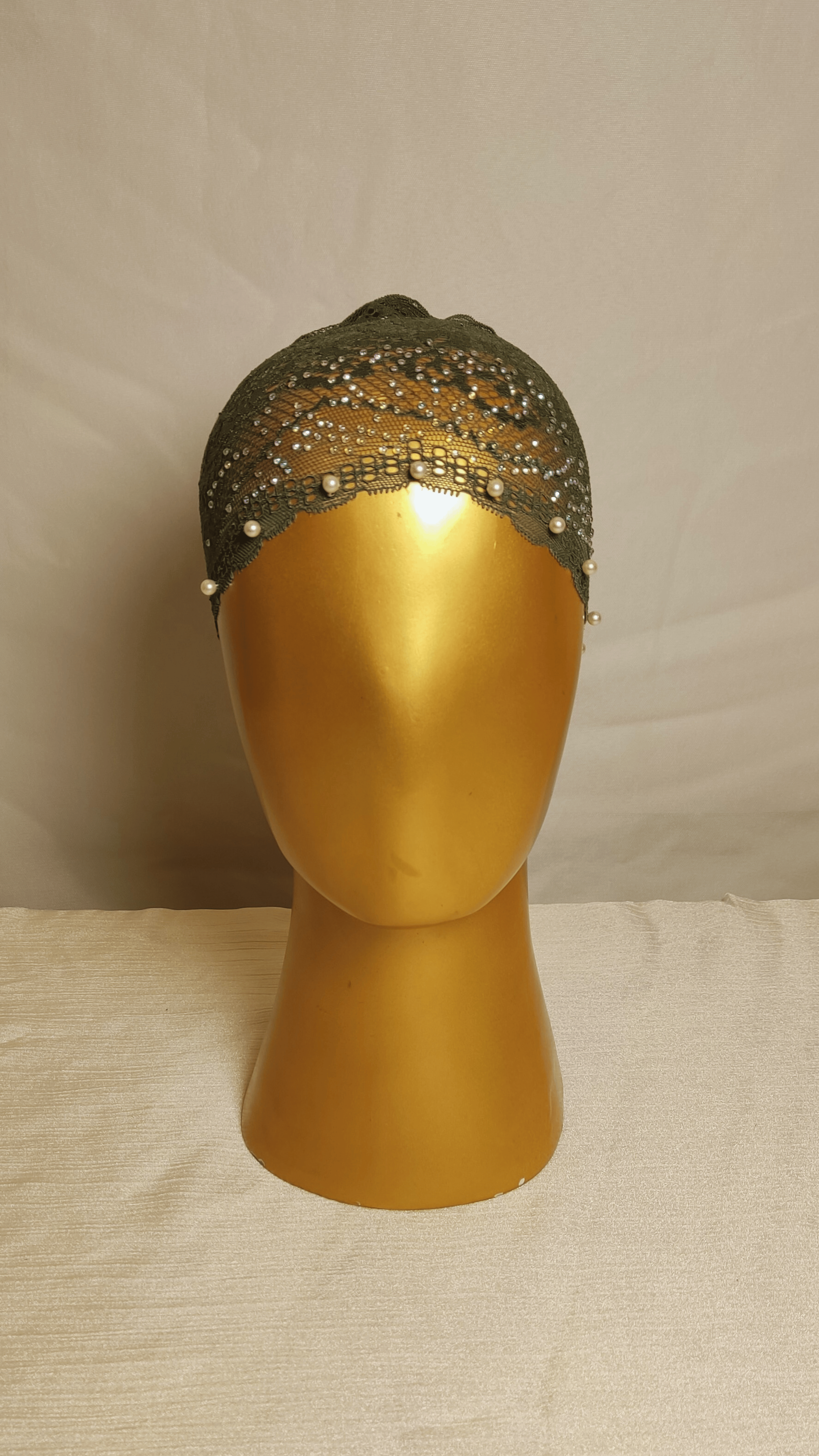 Embellished Lace Cap - Olive Green